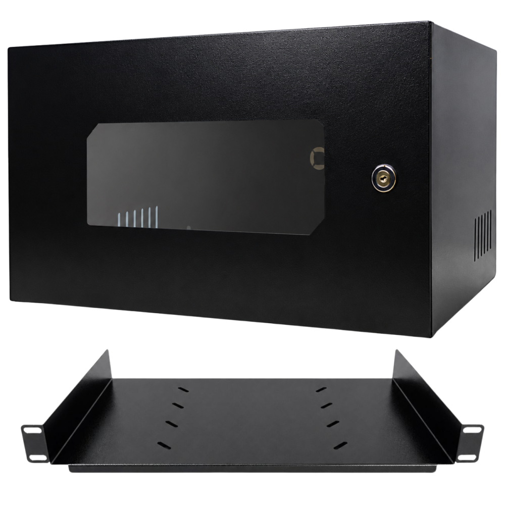 Kit - Mini Rack Padrão 19'' 5u x 350mm Com 1 Bandeja Fixa Frontal 1u x 250mm Ventilada