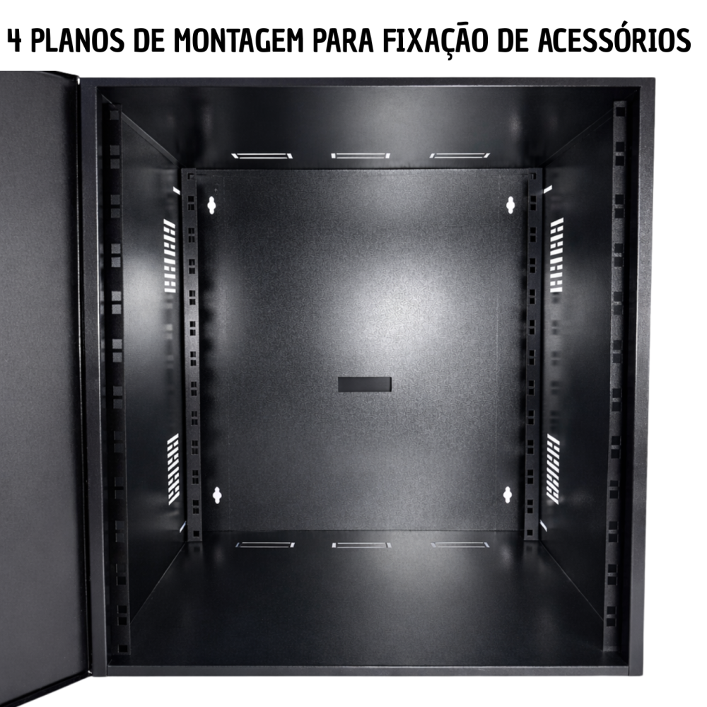 Mini Rack Padrão 19'' 12u x 400mm Preto Visor Acrilico
