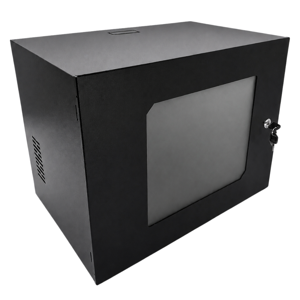 Mini Rack  Padrão 19'' 8U x 350mm Preto Visor Acrilico 